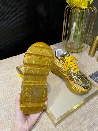 Metallic Gold Sculpted Sole Lifestyle Sneakers 2