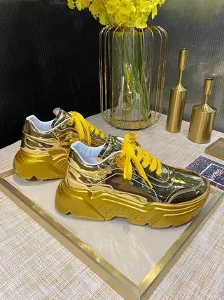 Metallic Gold Sculpted Sole Lifestyle Sneakers 3