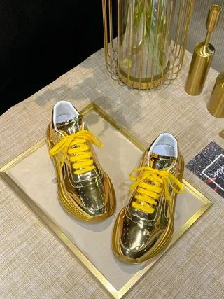 Metallic Gold Sculpted Sole Lifestyle Sneakers 4