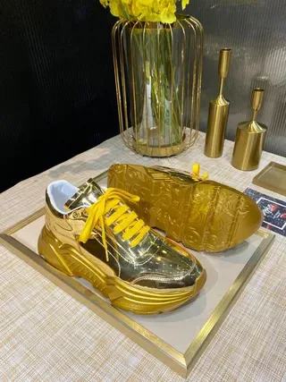 Metallic Gold Sculpted Sole Lifestyle Sneakers 5
