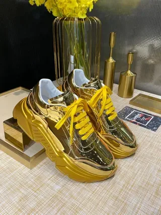 Metallic Gold Sculpted Sole Lifestyle Sneakers 6