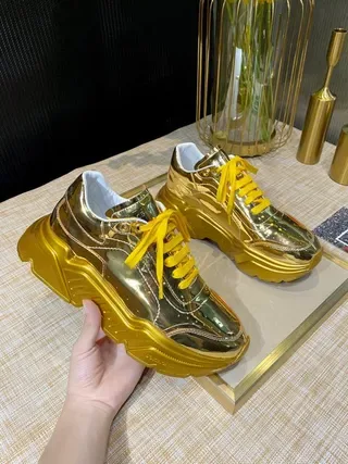 Metallic Gold Sculpted Sole Lifestyle Sneakers 8