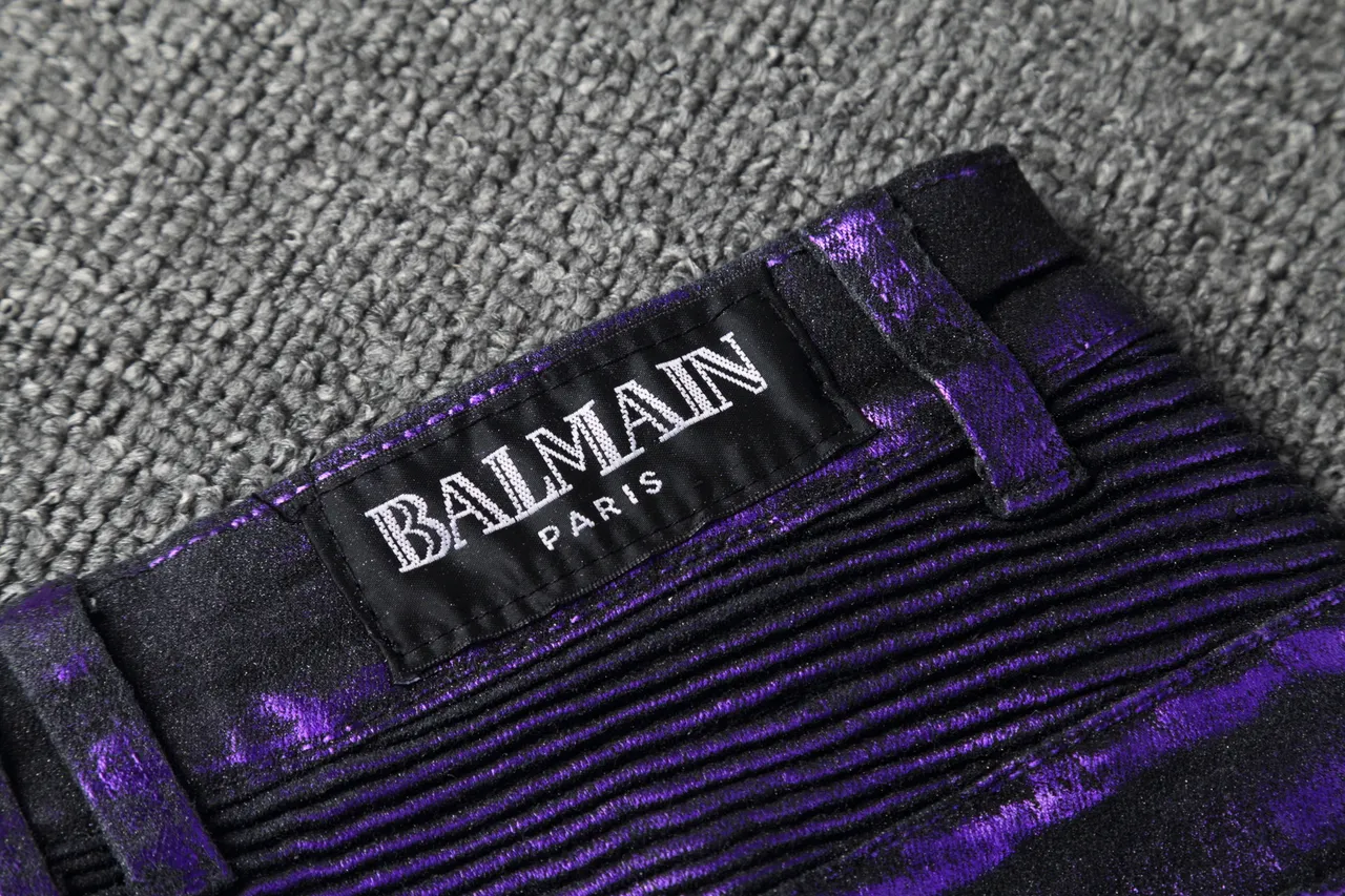 Metallic Purple Moto-Style Ribbed Panel Pants 3
