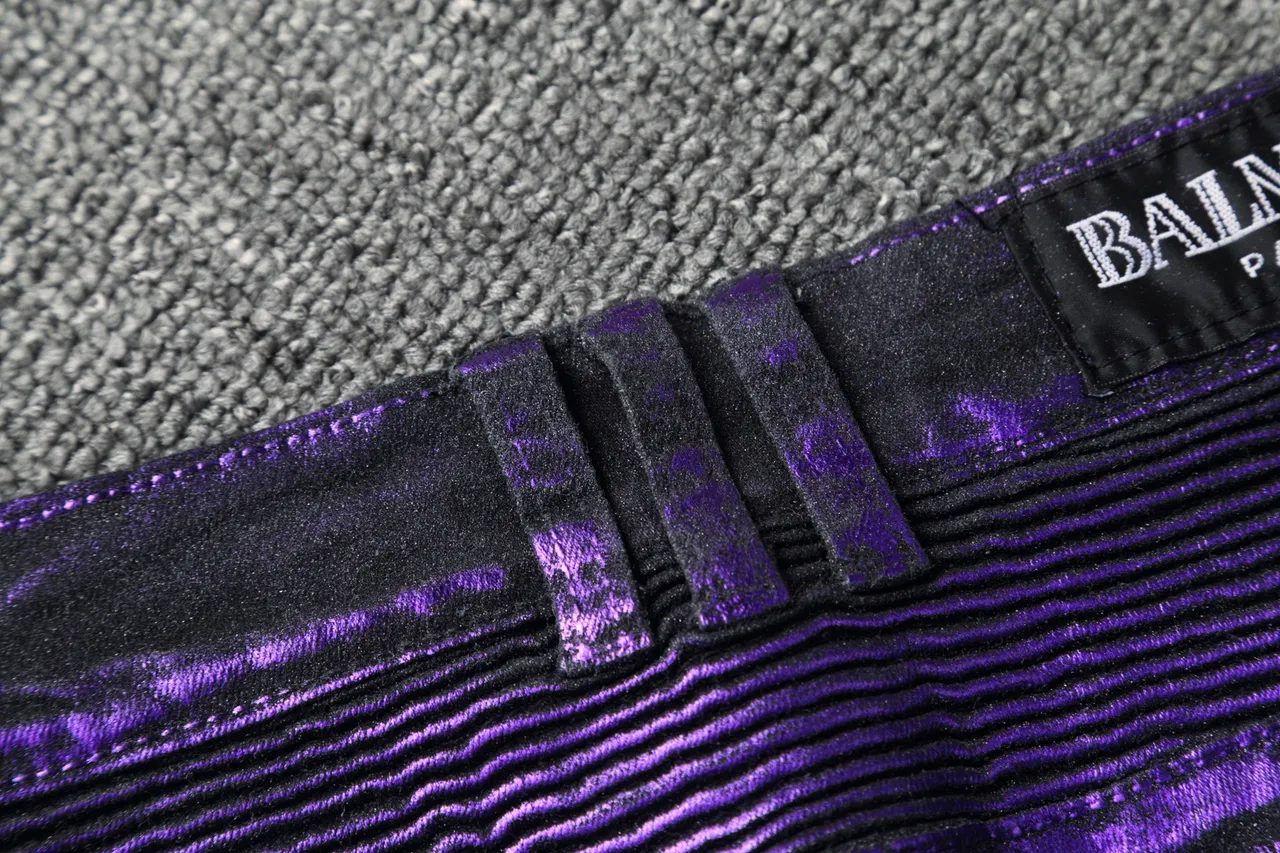 Metallic Purple Moto-Style Ribbed Panel Pants 4