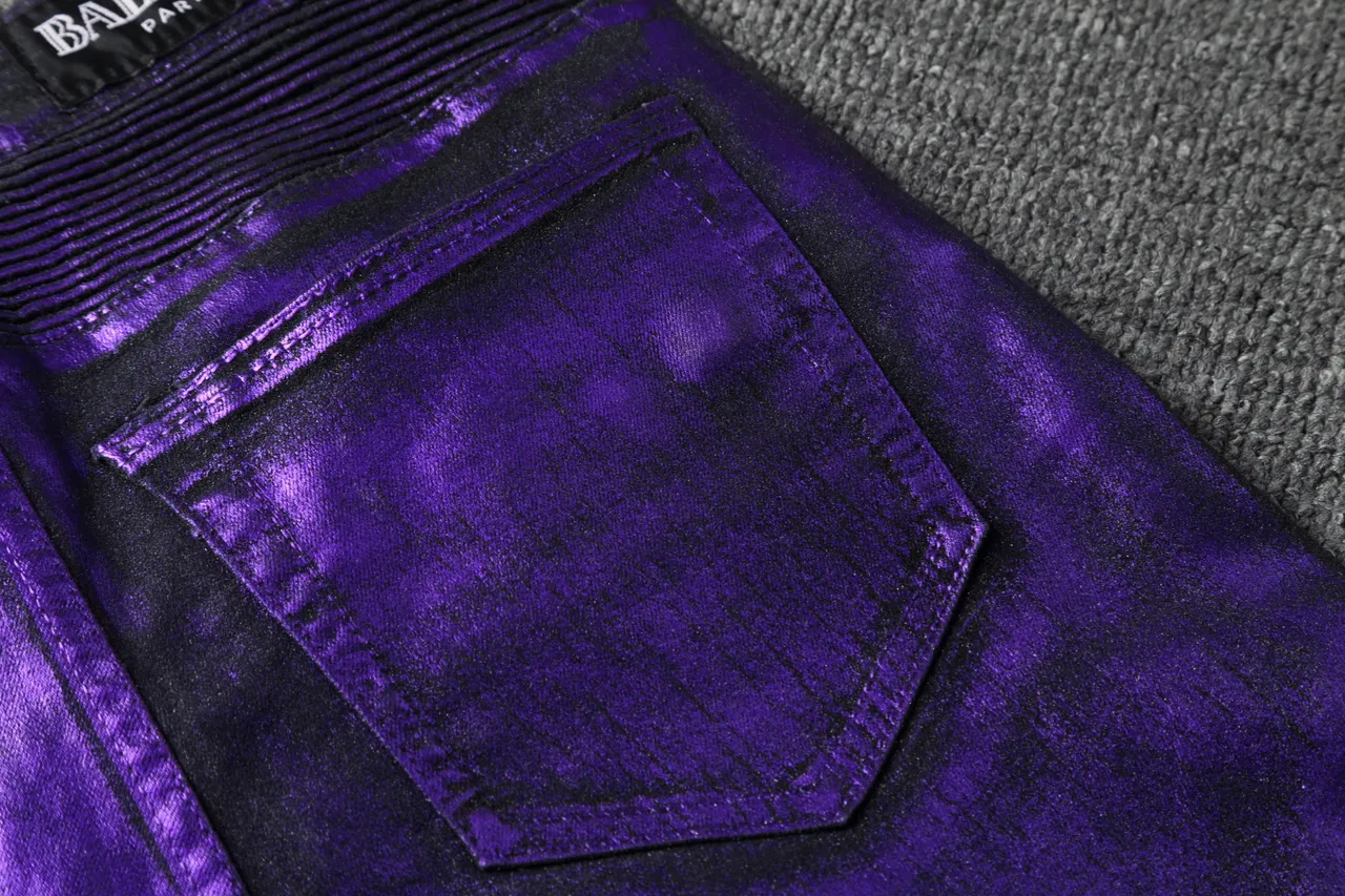Metallic Purple Moto-Style Ribbed Panel Pants 5
