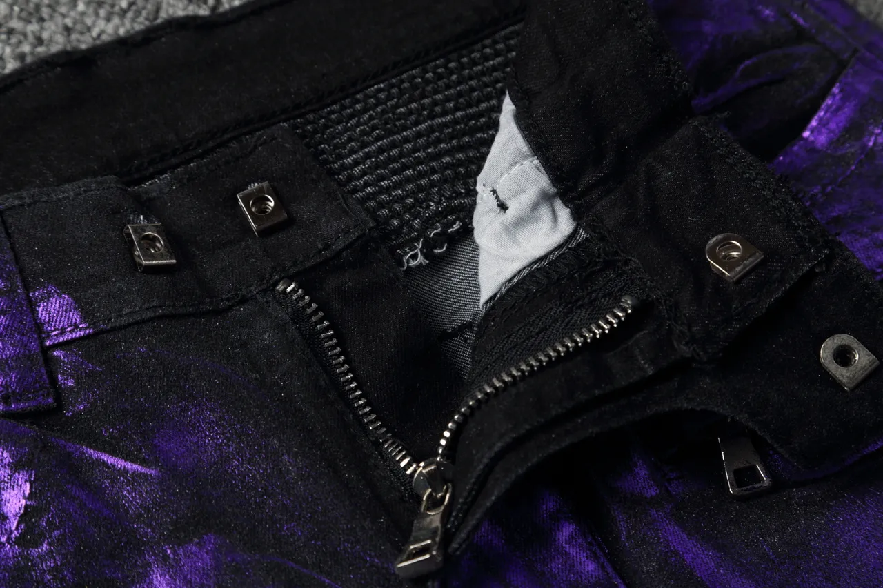 Metallic Purple Moto-Style Ribbed Panel Pants 6