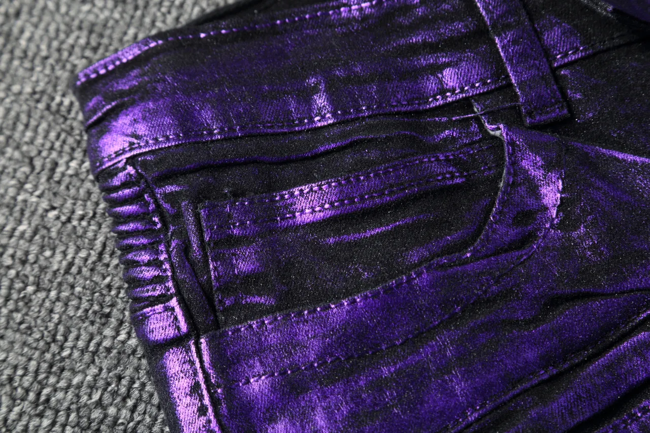 Metallic Purple Moto-Style Ribbed Panel Pants 7