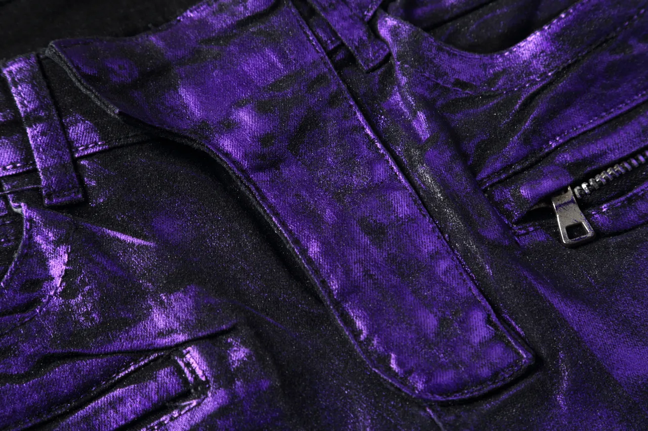 Metallic Purple Moto-Style Ribbed Panel Pants 8
