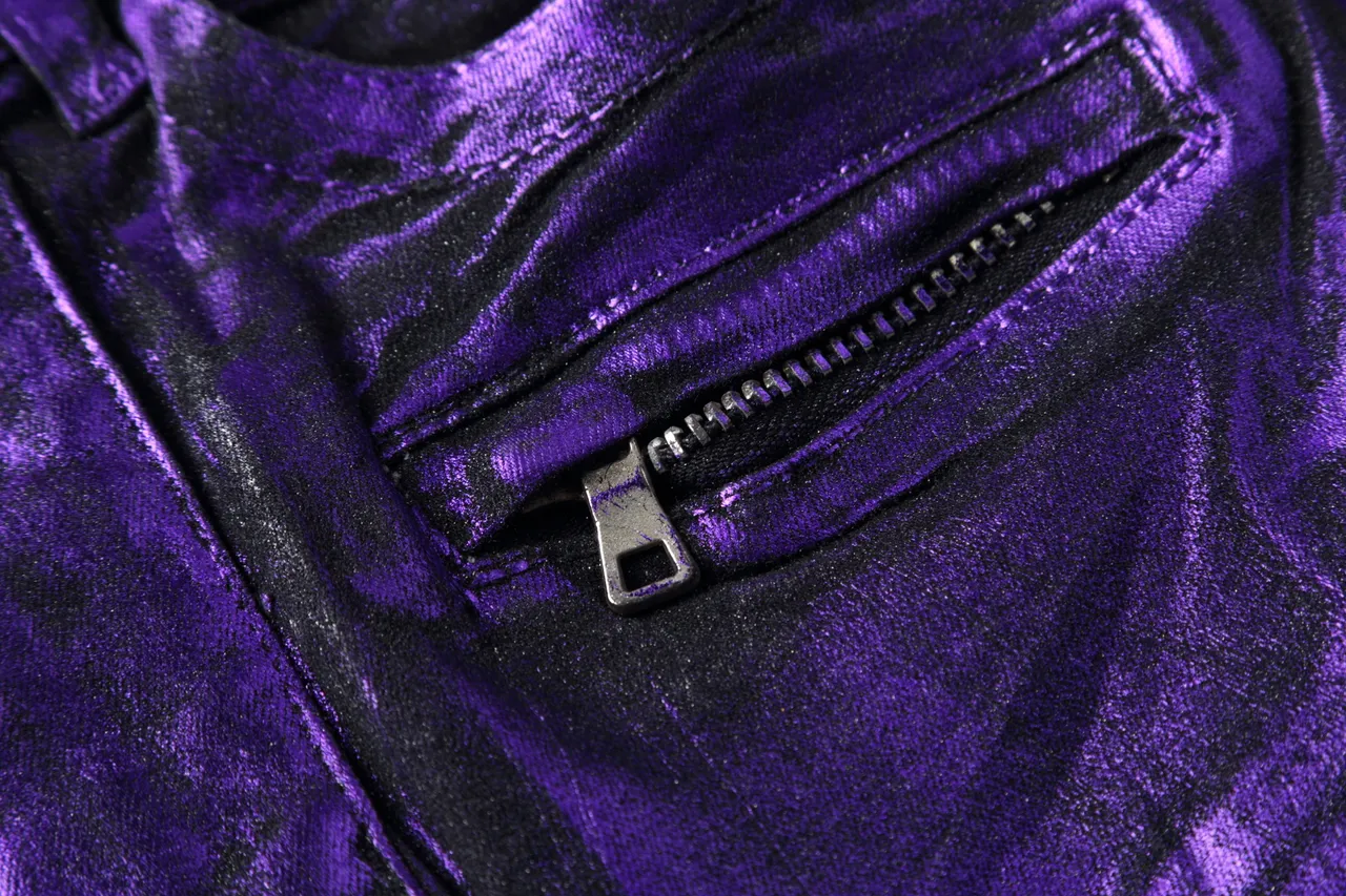 Metallic Purple Moto-Style Ribbed Panel Pants 9