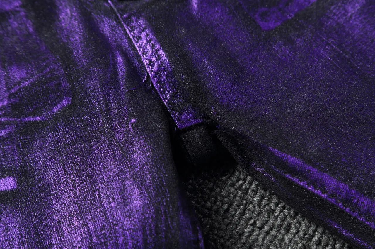 Metallic Purple Moto-Style Ribbed Panel Pants 10