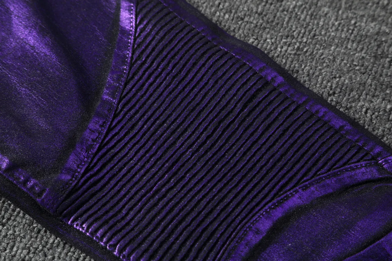 Metallic Purple Moto-Style Ribbed Panel Pants 11