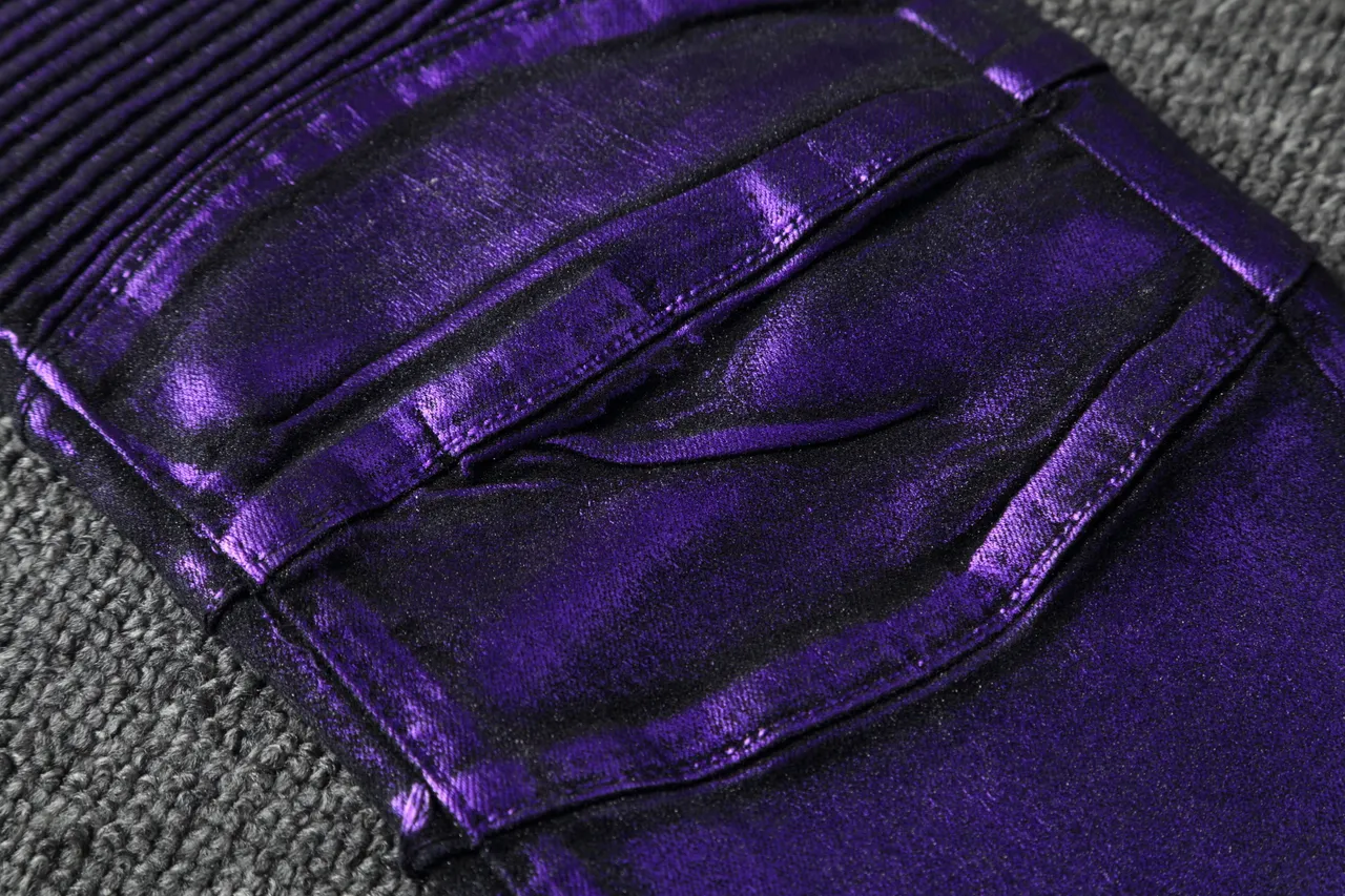 Metallic Purple Moto-Style Ribbed Panel Pants 12