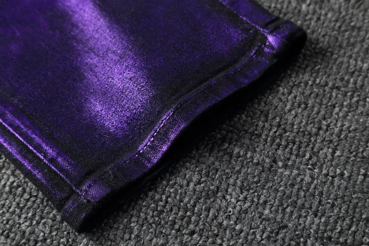 Metallic Purple Moto-Style Ribbed Panel Pants 13