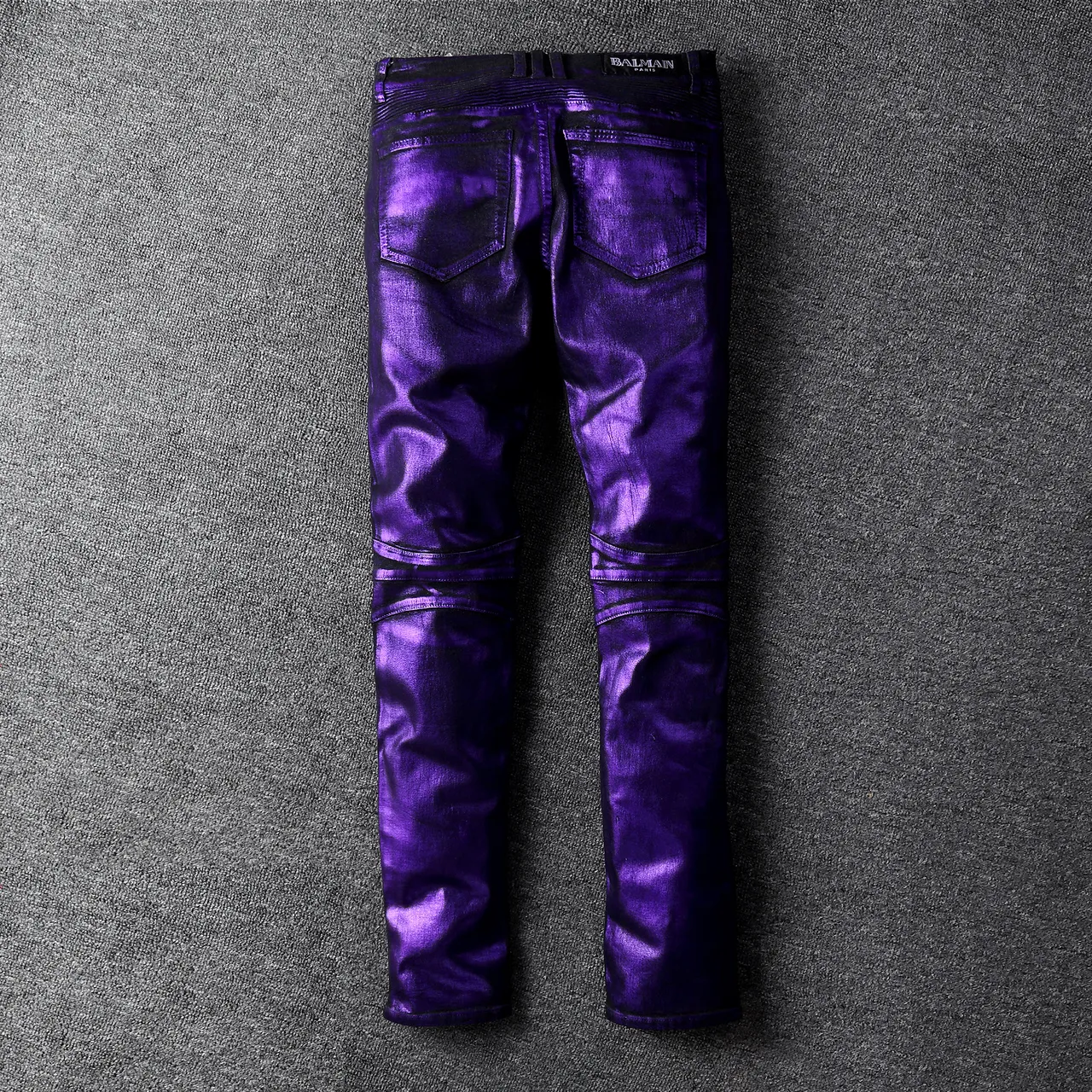 Metallic Purple Moto-Style Ribbed Panel Pants 14