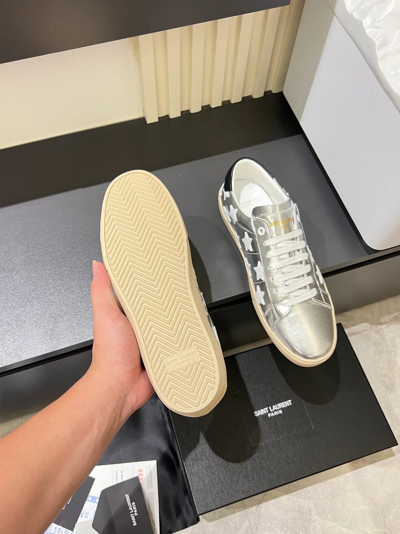 Metallic Silver Star Appliqué Lifestyle Sneakers 4