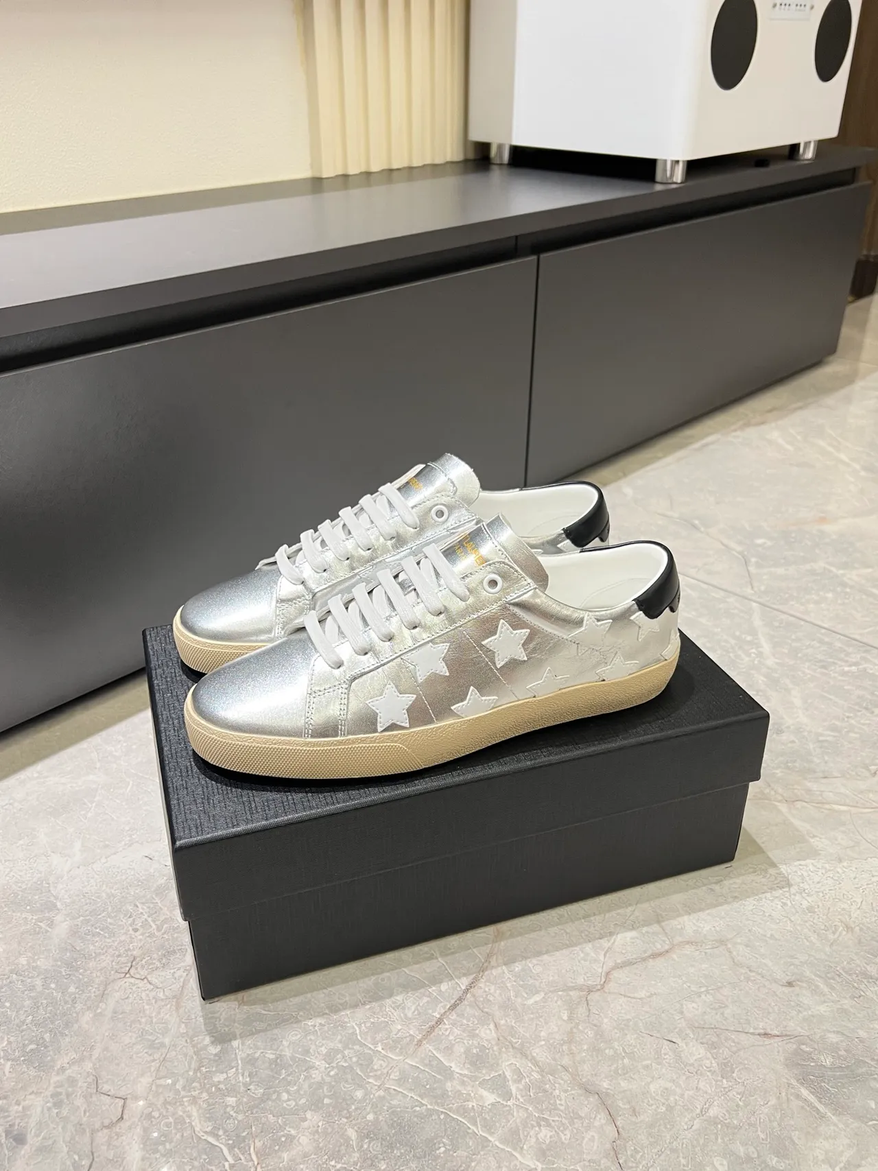 Metallic Silver Star Appliqué Lifestyle Sneakers 5