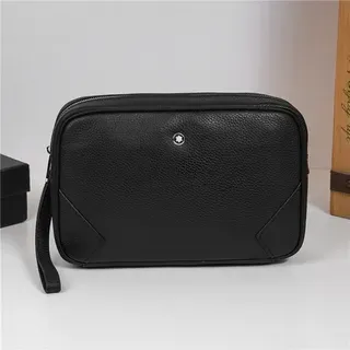 Montblanc Black Pebbled Leather Rectangular Zip-Top Handbag