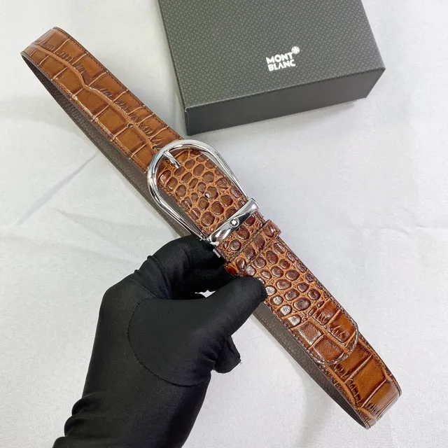 Montblanc मगरमछ-उभरी छाप वाली दोहरी चमड़ी की बेल्ट 3
