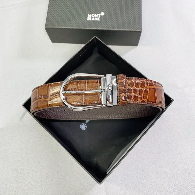 Montblanc मगरमछ-उभरी छाप वाली दोहरी चमड़ी की बेल्ट 4