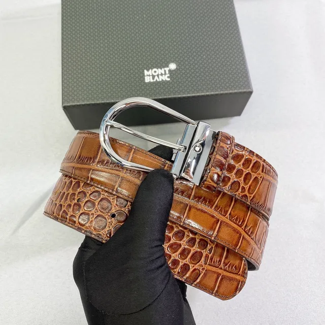 Montblanc मगरमछ-उभरी छाप वाली दोहरी चमड़ी की बेल्ट 6