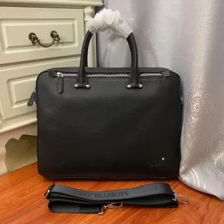 Montblanc Meisterstück Black Silver Structured Pebbled Leather Top-Handle Briefcase Tote Bag