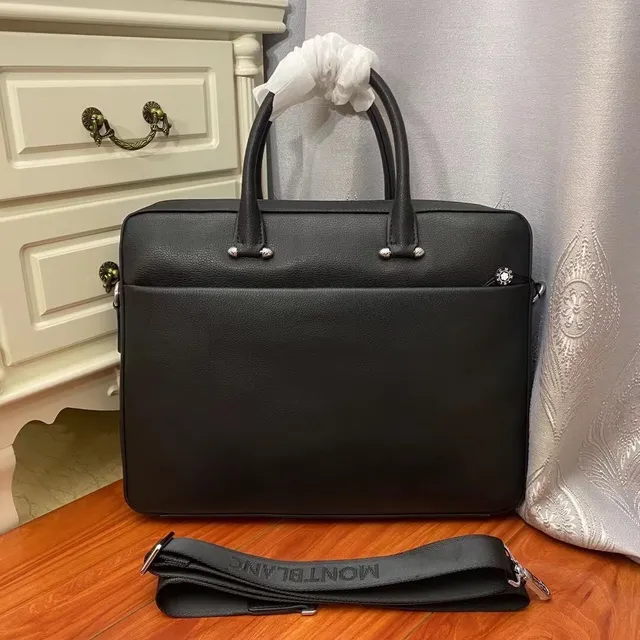 Montblanc Meisterstück Noir Argent Cuir Structuré Grainé Sac Tote de Maletín avec Poignée 3