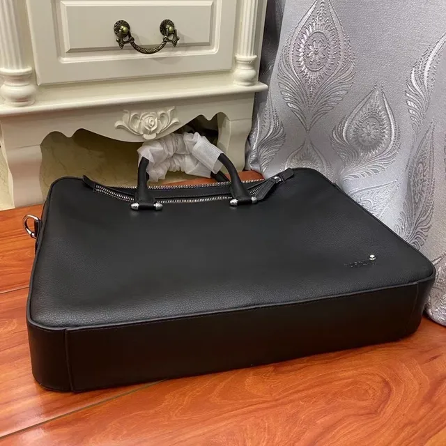 Montblanc Meisterstück Noir Argent Cuir Structuré Grainé Sac Tote de Maletín avec Poignée 4