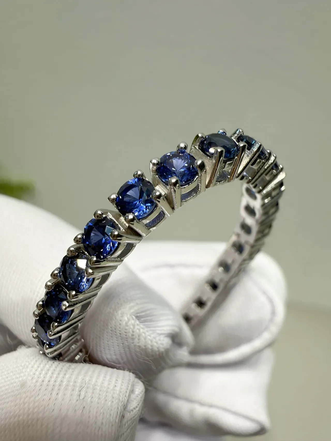Multi-Stone Round Blue Gemstone Channel-Set Ring 6