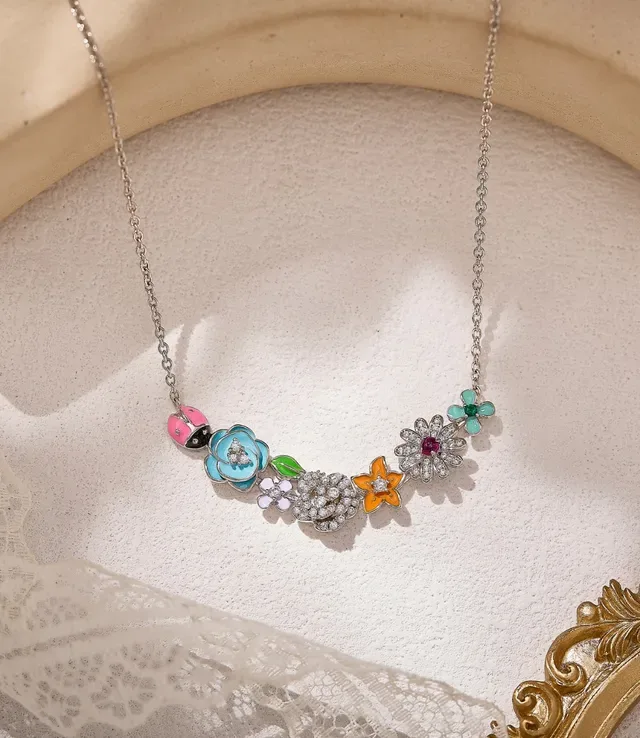 Multicolor Enamel Floral Crystal Pendant Necklace 3
