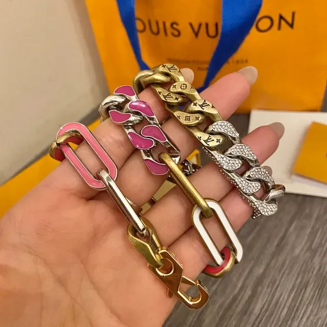 Multicolor Enamel Inlay Chunky Curb-Link Chain Necklace 2