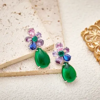 Multicolor Floral Cluster Teardrop Drop Earrings