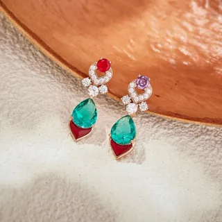 Multicolor Gemstone Heart Halo Drop Earrings