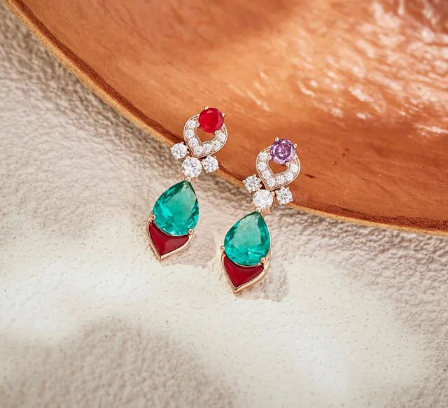 Multicolor Gemstone Heart Halo Drop Earrings 1