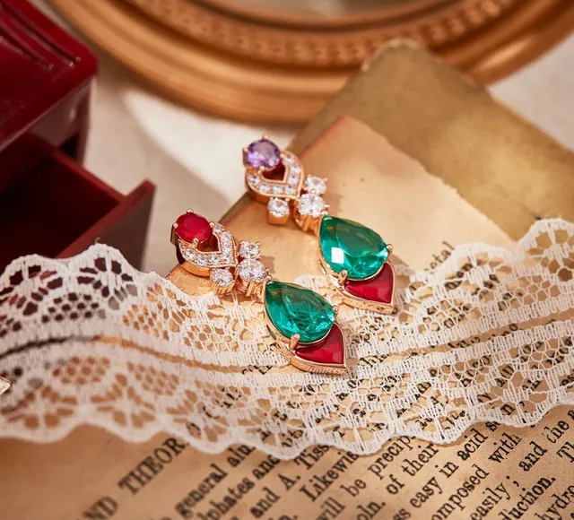 Multicolor Gemstone Heart Halo Drop Earrings 2