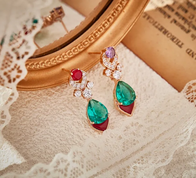 Multicolor Gemstone Heart Halo Drop Earrings 6
