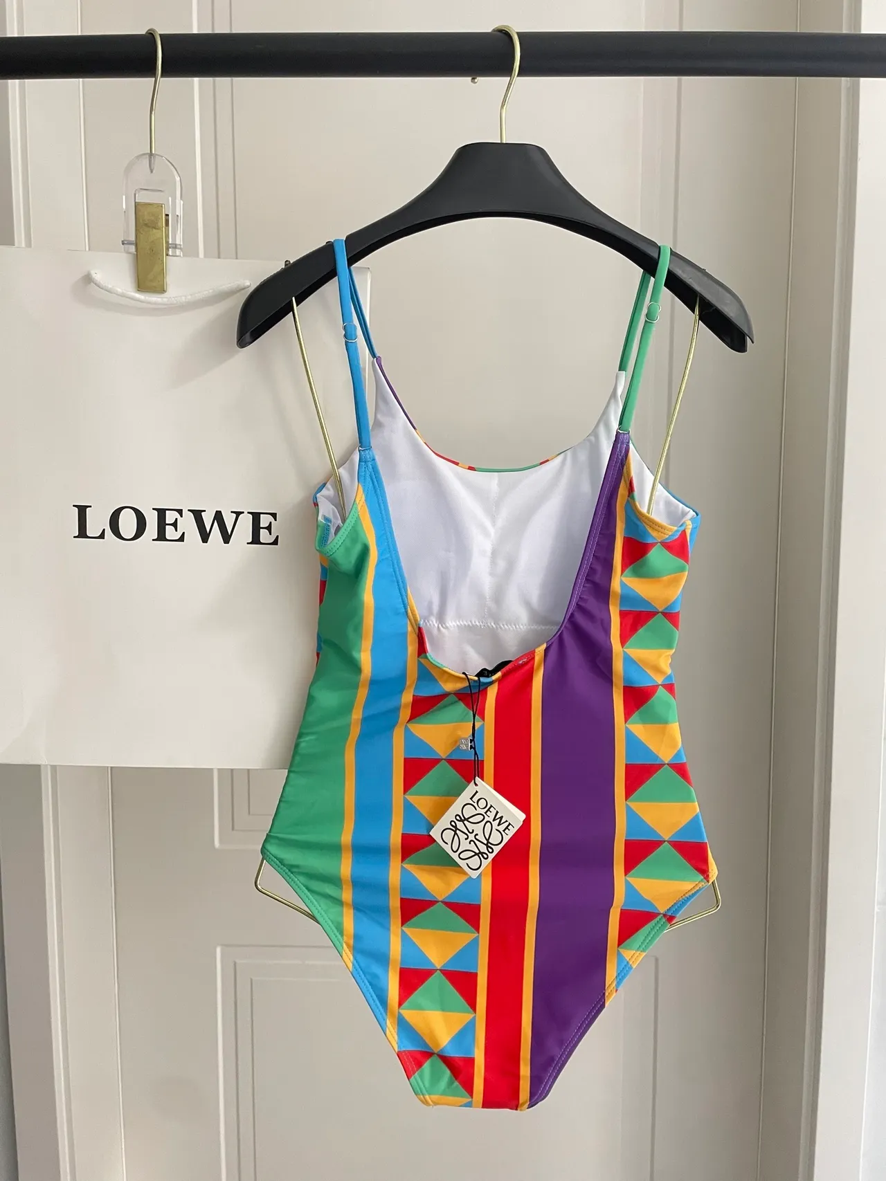 Multicolor Geometric Print Spaghetti Strap One-Piece Swimwear 4