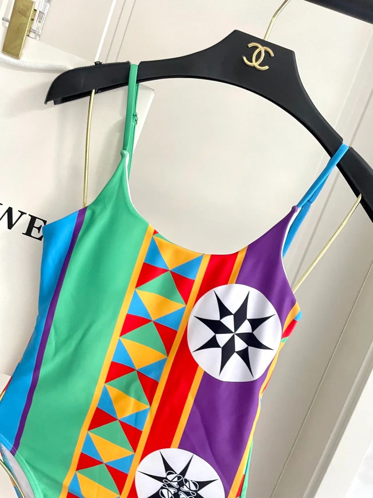 Multicolor Geometric Print Spaghetti Strap One-Piece Swimwear 6
