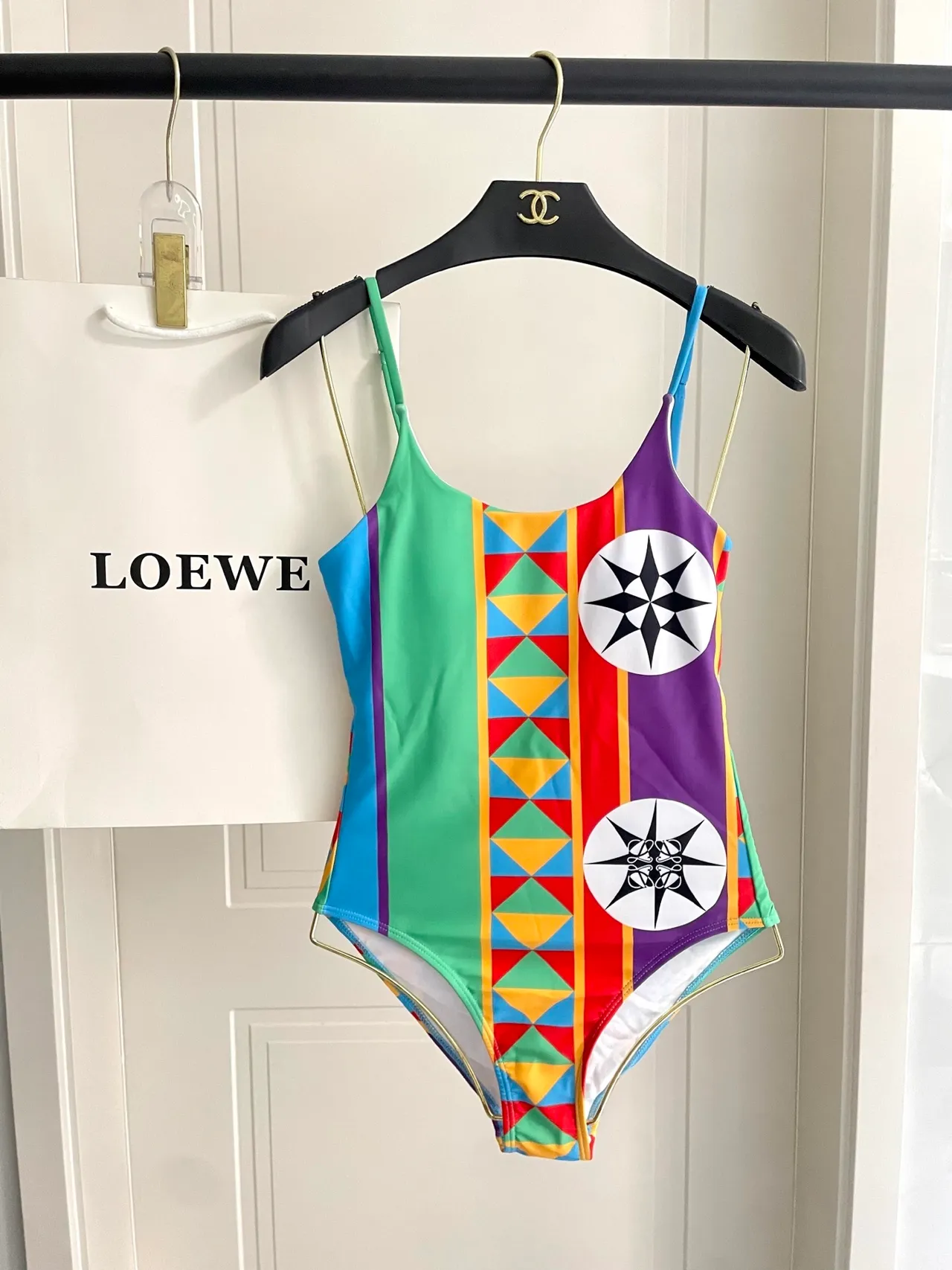 Multicolor Geometric Print Spaghetti Strap One-Piece Swimwear 7