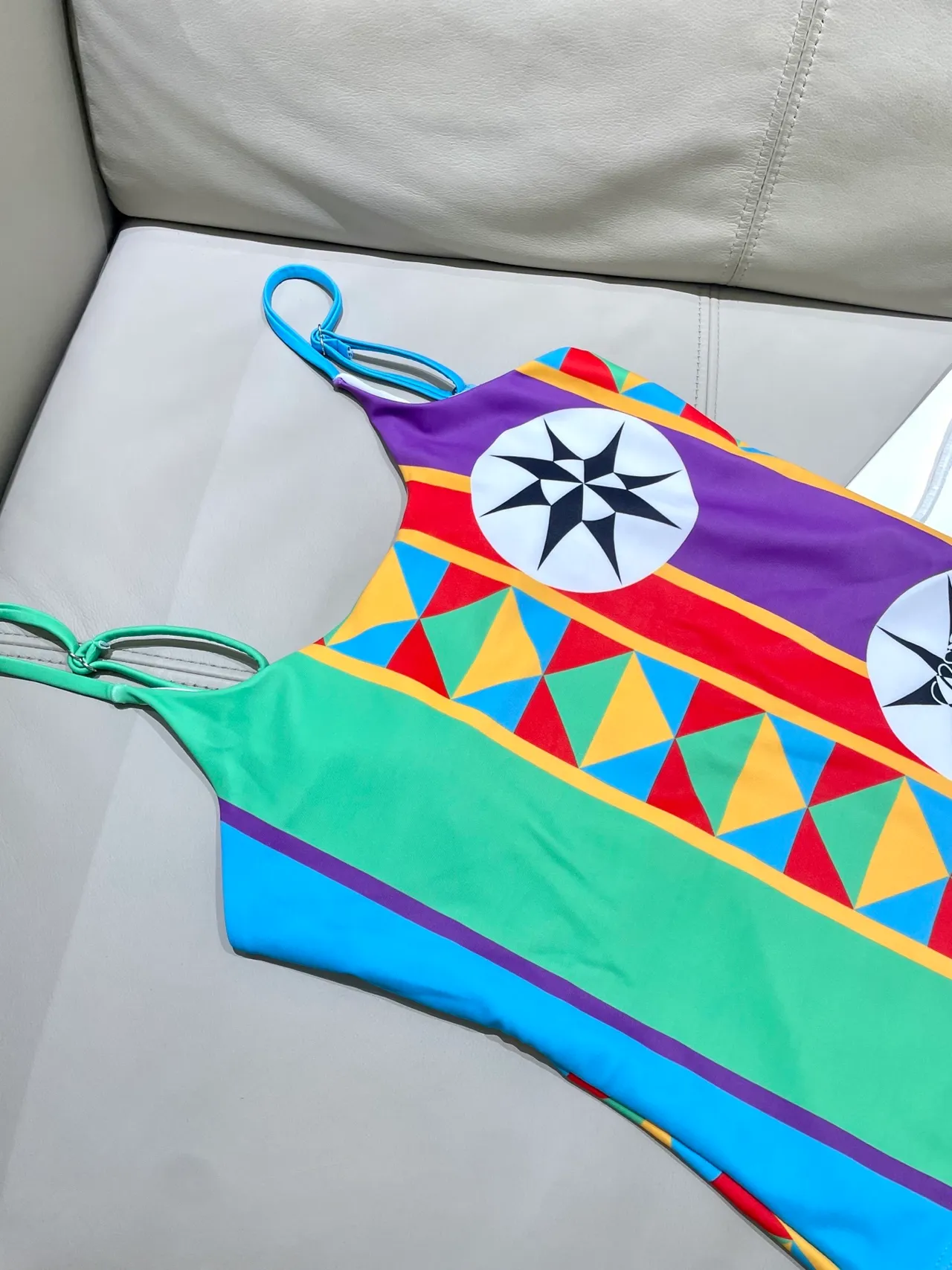 Multicolor Geometric Print Spaghetti Strap One-Piece Swimwear 11