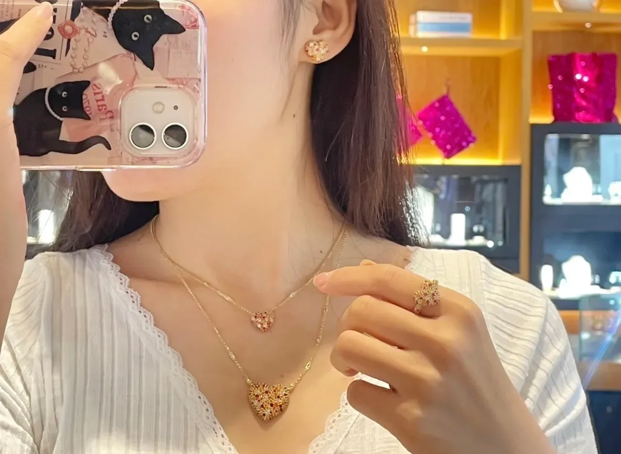 Multicolor Pavé Heart Pendant Necklace 3