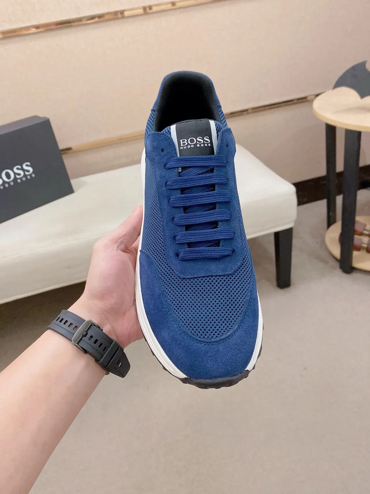 Navy and White Mesh-Suede Lifestyle Sneaker 2