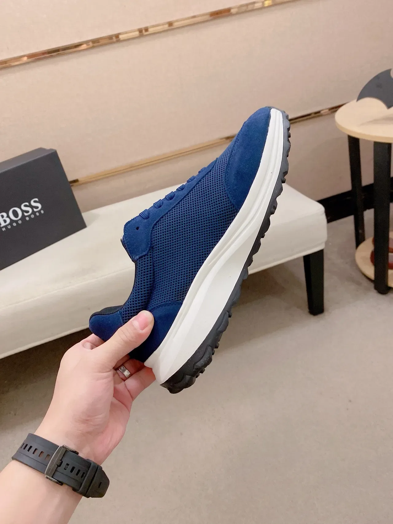 Navy and White Mesh-Suede Lifestyle Sneaker 5