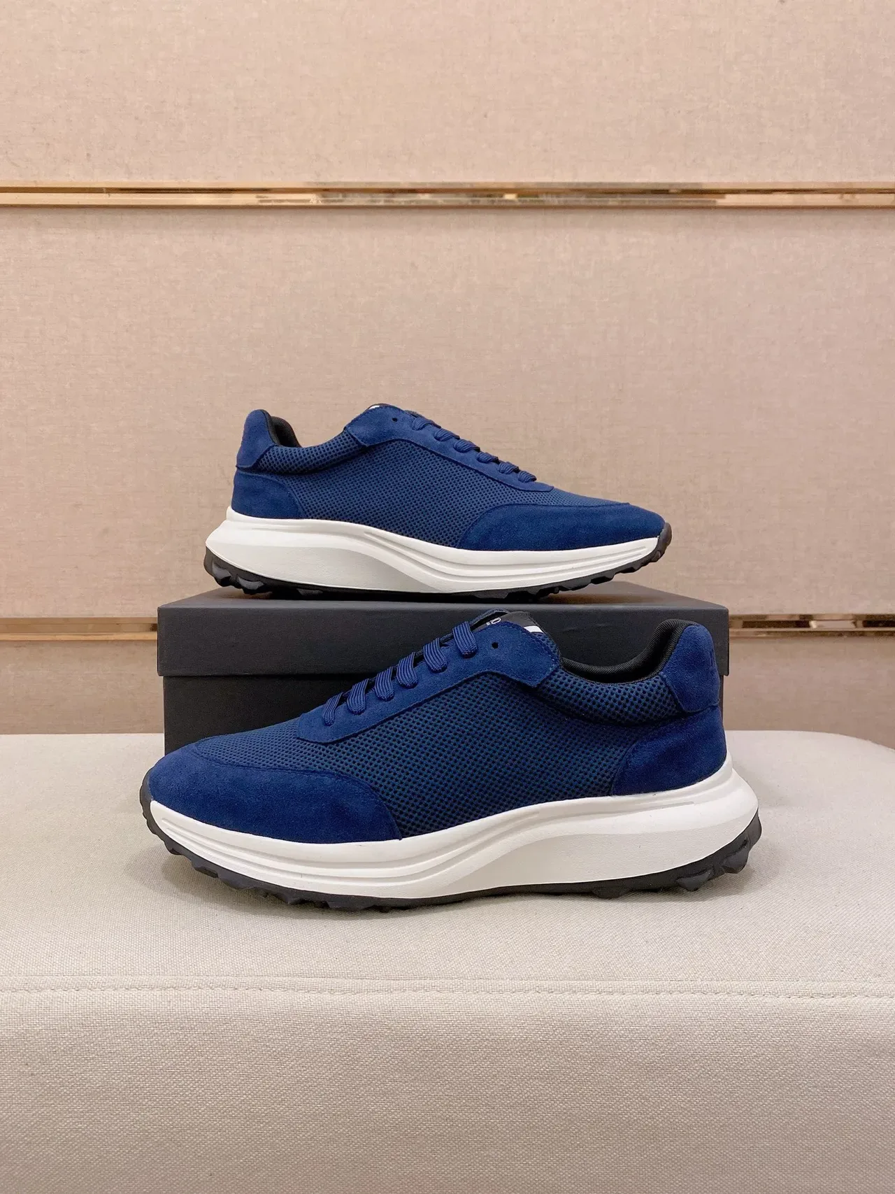 Navy and White Mesh-Suede Lifestyle Sneaker 7