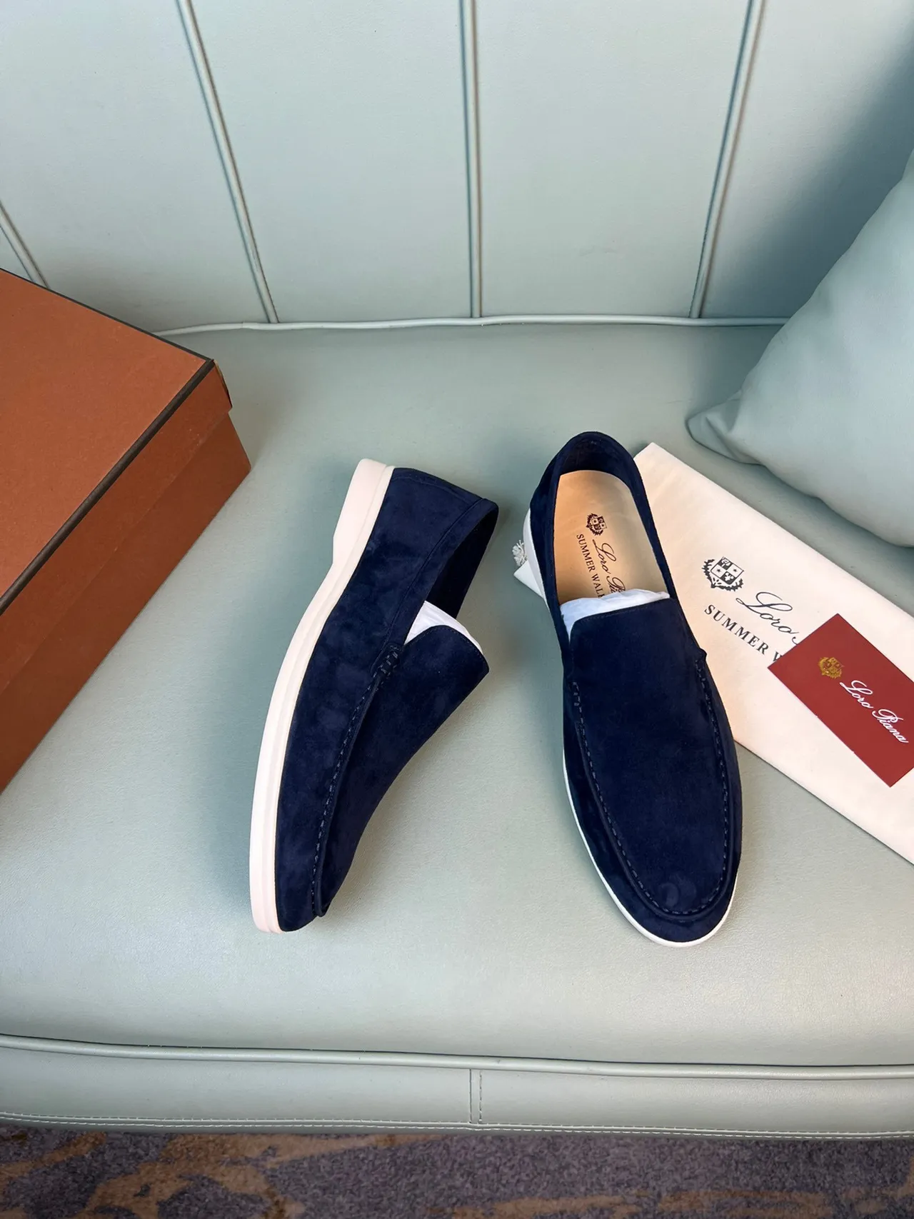 Navy Beige Suede Contrast Sole Loafer 5
