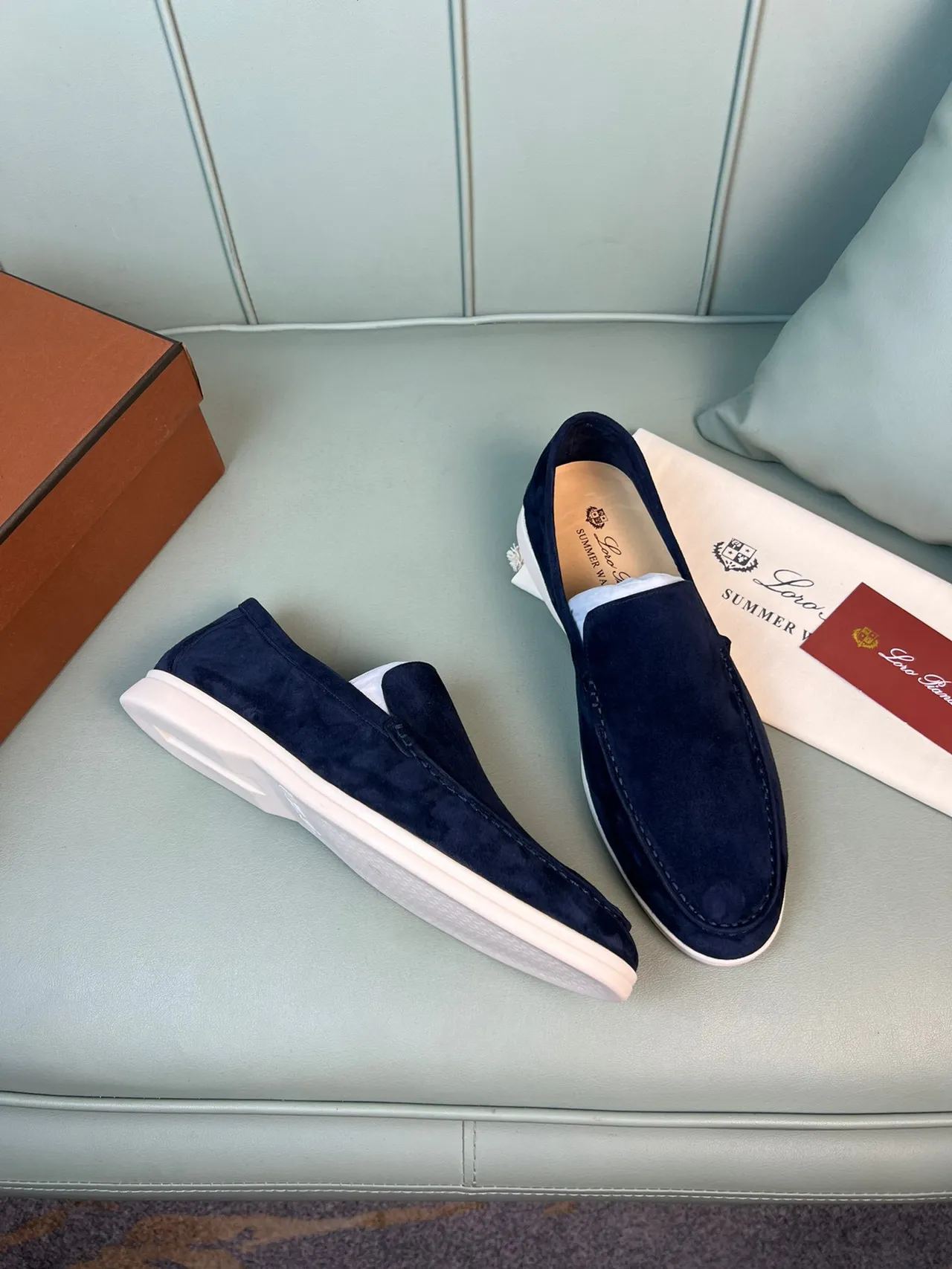 Navy Beige Suede Contrast Sole Loafer 6