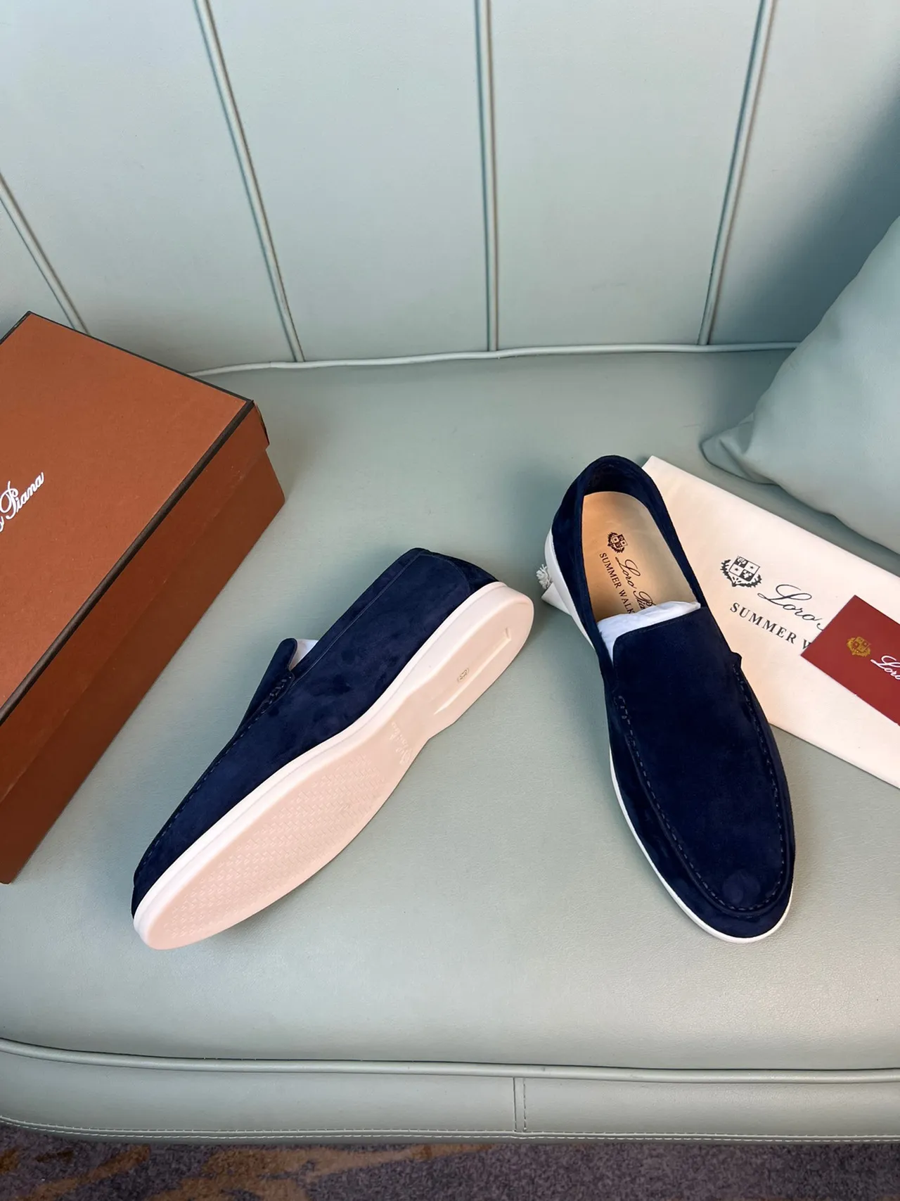 Navy Beige Suede Contrast Sole Loafer 7