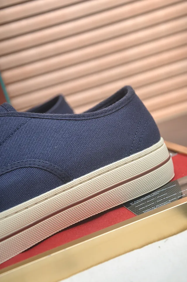 Navy Beige Upper Creme Rubber Sole Canvas Shoes 2