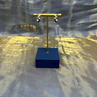 Navy Gold Hoop Pearl-Embellished Earrings