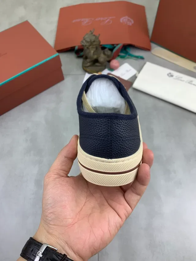 Navy Pebbled Upper Beige Sole Lace-Up Casual Shoe 3