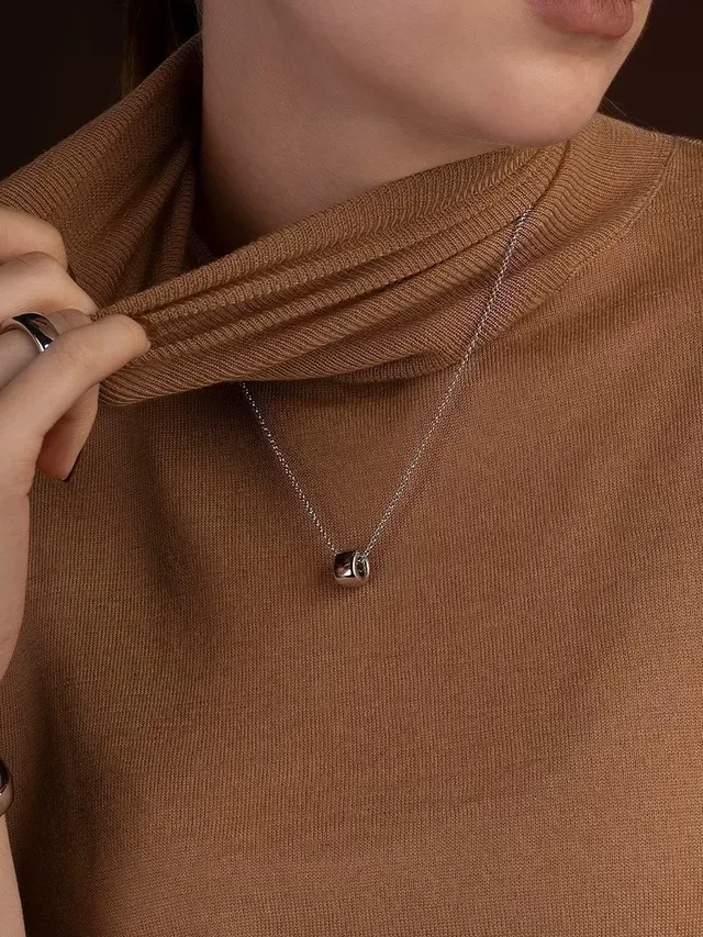 Navy Silver Fine Curb Chain Cubic Pendant Necklace 4